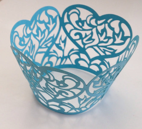 12 pcs Turquoise Blue Heart Cupcake Wrappers