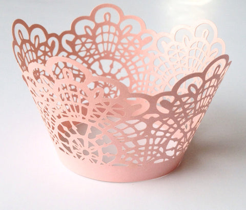 12 pcs Pink Crochet Lace Cupcake Wrappers