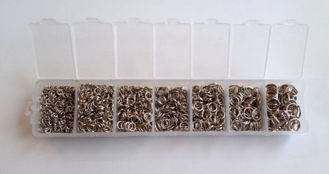 Assorted Sizes 1500 pcs Silver Tone Cut Open Jump Rings 3mm 4mm 5mm 6mm 7mm 8mm Plastic Case Box Jewelry Making Supplies Crafts