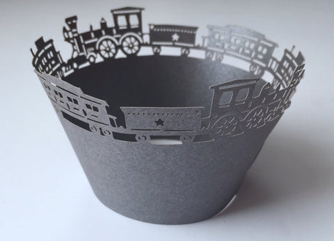 12 pcs Dark Gray Train Cupcake Wrappers