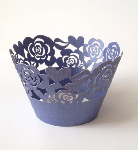 12 pcs Navy Blue Garden of Roses Cupcake Wrappers