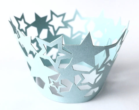 12 pcs Baby Blue Star Cupcake Wrappers Light Blue