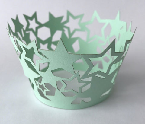 12 pcs Baby Green Star Cupcake Wrappers