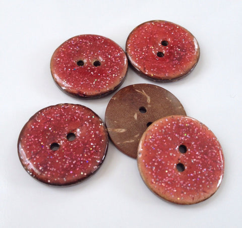 New Red 10 Beautiful Coconut Shell Buttons Glitter Red 25mm Sewing Button Craft