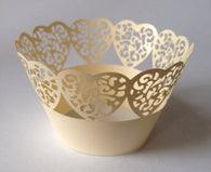 12 pcs MINI (Small) Ivory Heart Edge Lace Cupcake Wrappers