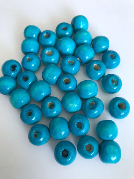 150 Painted Blue Barrel Wood Beads 17mm x 14mm Diameter 8mm Large Hole