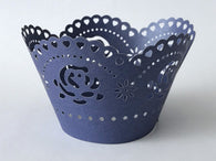 12 pcs Pearlized Navy Blue Scallop Roses Cupcake Wrappers