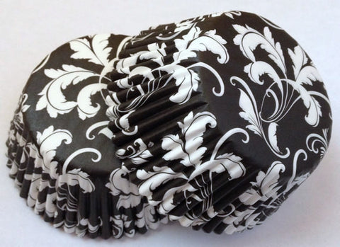 50 pcs Black White Damask Cupcake Liners