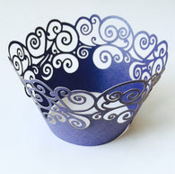 12 pcs Navy Blue Swirl Lace Cupcake Wrappers