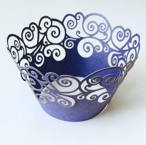 12 pcs Navy Blue Swirl Lace Cupcake Wrappers