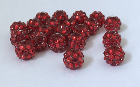 20 pcs 12mm Red Round Rhinestone Acrylic Beads