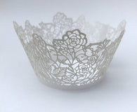 12 pcs White Rose & Lace Design Cupcake Wrappers