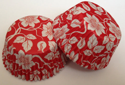 Red Orient Cupcake Liners 50 count Wedding Baking Cups Floral Flower White Red Standard Size Tools Supplies Muffin