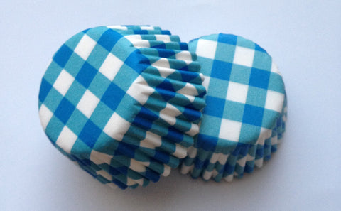New! 100 count Mini Blue Gingham Cupcake Liners