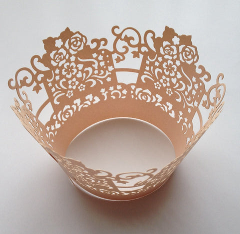 12 pcs Rose Gold Rose Box Lace Cupcake Wrappers