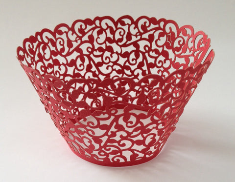 12 pcs Red Classic Filigree Lace Cupcake Wrappers