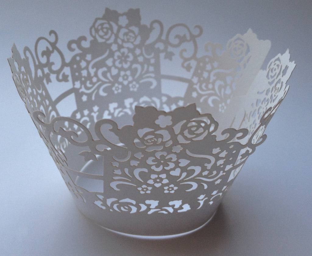 12 pcs White Rose Box Lace Cupcake Wrappers – Sweet Crafty Tools