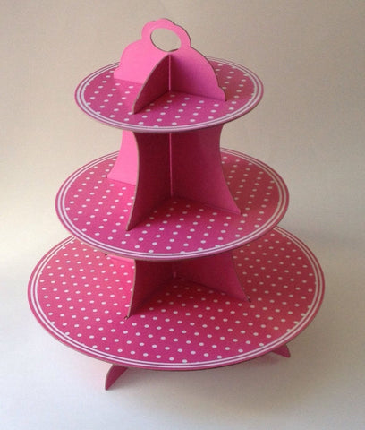 3 Tier Cupcake Stand Cardboard Pink Polka Dot Decor