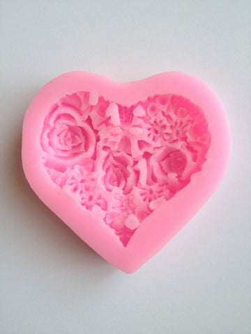 Heart Rose with Leaves Petals Soft Silicone Mold-Unbranded