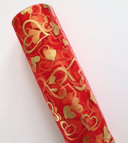 1 Roll Red Gold Metallic Gift Fabric