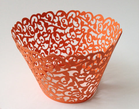 12 pcs Orange Coral Classic Lace Cupcake Wrappers