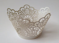 12 pcs Silver - Gray Crochet Lace Cupcake Wrappers