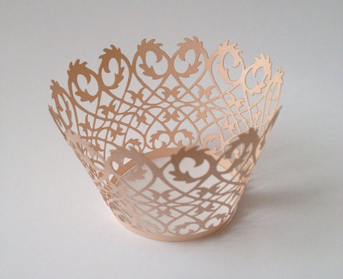 12 pcs Rose Gold Lace Damask Cupcake Wrappers