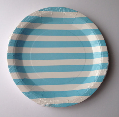10 pcs Blue Striped Paper Plates Food Crafts