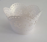 12 pcs Pearlized White Scallop Rose Cupcake Wrappers