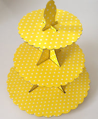 New 3 Tier Cupcake Stand Cardboard Yellow Wedding Party Cake Cookie Shiny Cake Stand Party polka dot