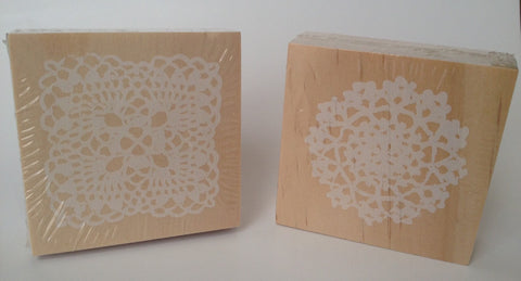2 pcs Wooden Lace Doily Crochet Rubber Stamps Cardmaking Scrapbooking DIY Wedding Beautiful Tools Supplies square circle