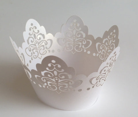 12 pcs White Damask Crown Lace Cupcake Wrappers