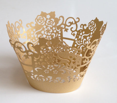 12 pcs Gold Rose Lace Box Cupcake Wrappers