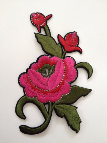 New 5 pcs Large Red Rose Bloom Embroidered Iron On Applique Patch Flower Sewing Fabric