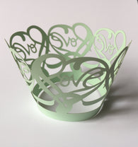 12 pcs Green Mint Love Lace Cupcake Wrappers