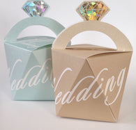 10 pcs Beautiful Pearlized Gold and Light Blue Diamond Ring Wedding Favors Favour Candy Package Box Boxes Almond Sweet