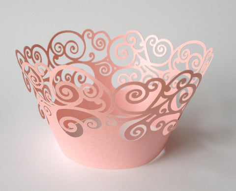 12 pcs Pink Swirl Lace Cupcake Wrappers