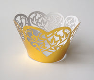 12 pcs Metallic Gold Heart Lace Cupcake Wrappers