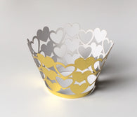 12 pcs Metallic Gold Hearts Cupcake Wrappers