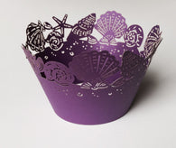 12 pcs Dark Purple Seashell Cupcake Wrappers
