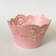 12 pcs Vintage Pink Damask Lace Cupcake Wrappers
