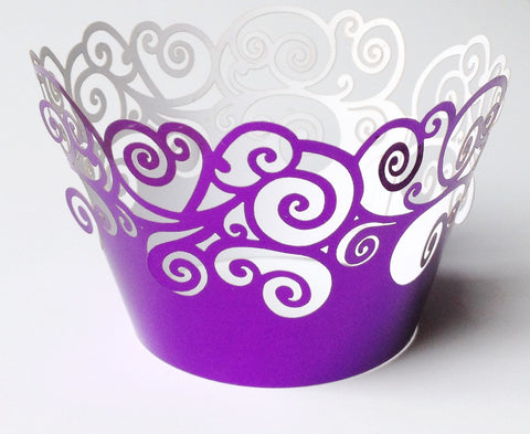 12 pcs Metallic Purple Swirl Lace Cupcake Wrappers