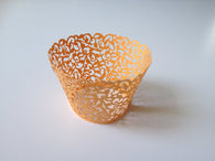 12 pcs MINI (Small) Yellow Orange Coral Filigree Lace Cupcake Wrappers
