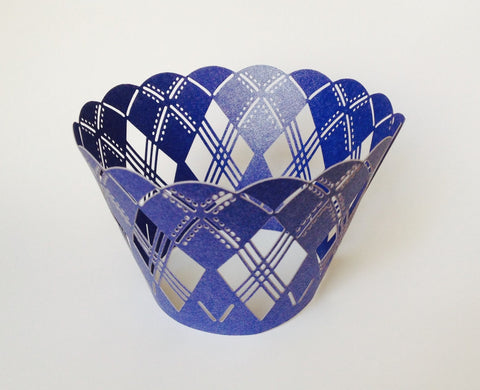 12 pcs Navy Plaid Cupcake Wrappers