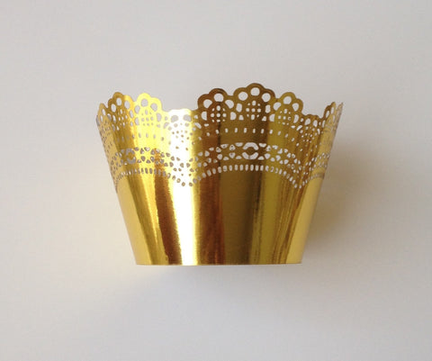 12 pcs Metallic Gold Crochet Cupcake Wrappers