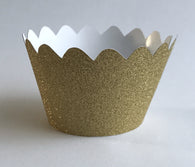 12 pcs MINI (Small) Glitter Gold Scallop Cupcake Wrappers