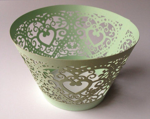 12 pcs Mint Green Heart Lace Cupcake Wrappers