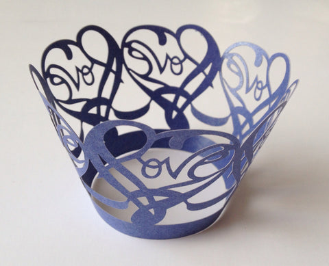 12 pieces Royal Blue Love Heart Cupcake Wrappers