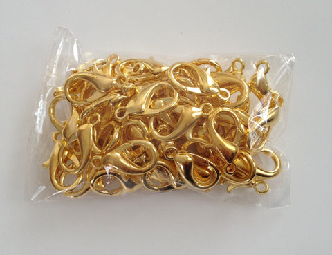 50 pcs Gold Plated Lobster Clasps Fastener Jewelry Hook Claw 14mm X 7mm #77