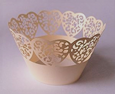 12 Beautiful MINI Small Rose Gold Top Heart Lace Design Wrappers for Mini Cupcakes